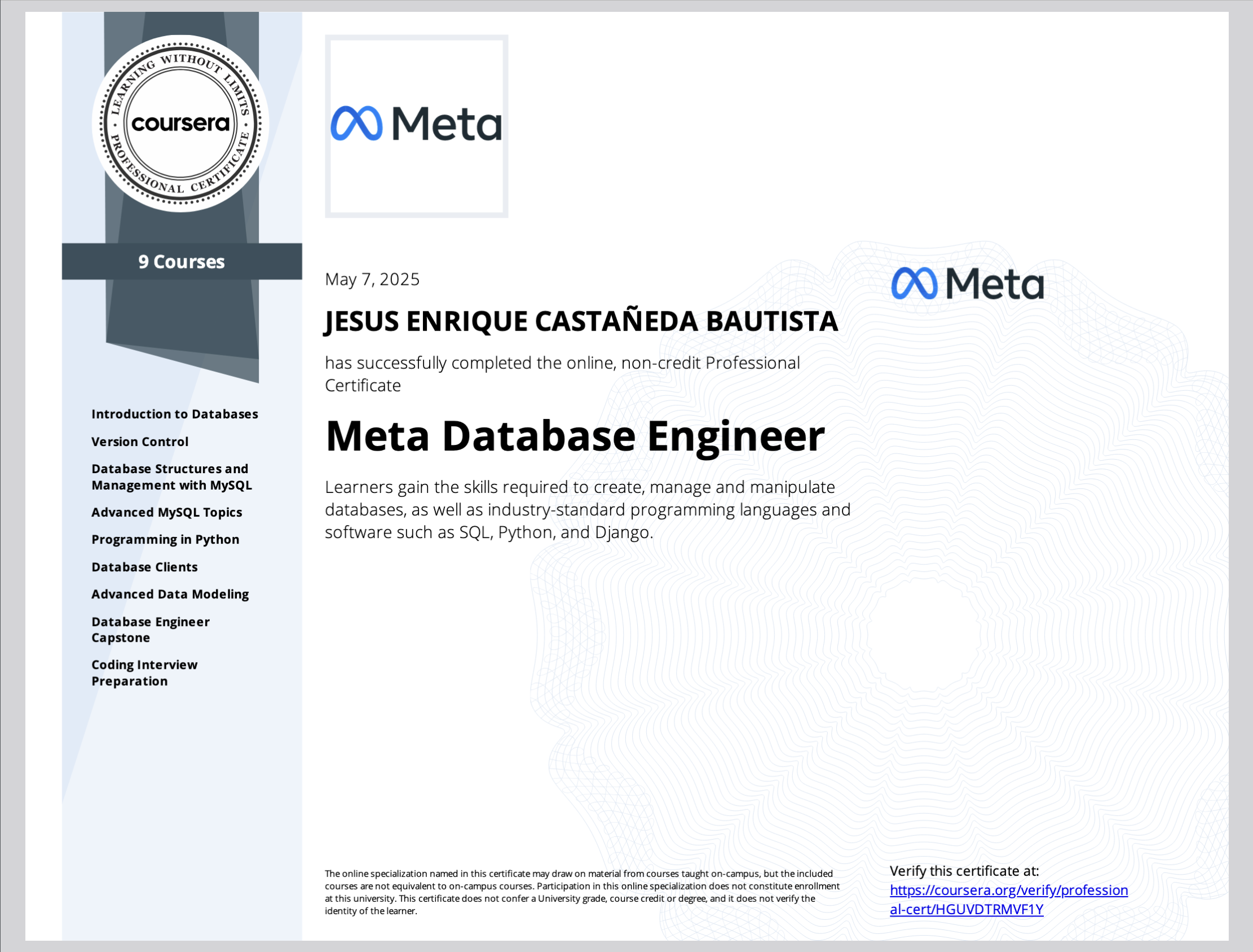 Meta Database Engineer Professional Certificate 2